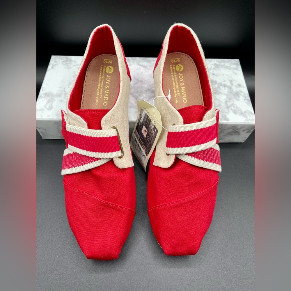 JOY & MARIO Red Canvas Slip-On Leisure Shoes. Size 10